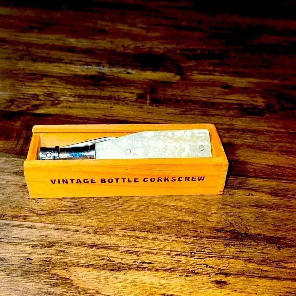 💥RH RESTORATION HARDWARE VTG Corkscrew Bottle Opener Tool Wood Box